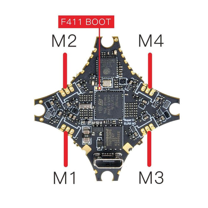 HappyModel SuperX HD F411 1-2S Whoop/Toothpick AIO Flight Controller (w/ 12A 8Bit 4in1 ESC) - ELRS 2.4GHz (UART)