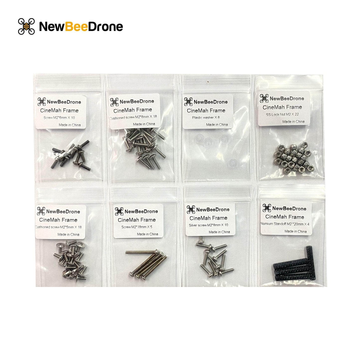 NewBeeDrone Drone Frames 1x Set Hardware and Standoffs NewBeeDrone CinemAh Carbon Fiber Frame Replacement Parts - Main Plate, Side Plates, Motor Mounts, Etc.