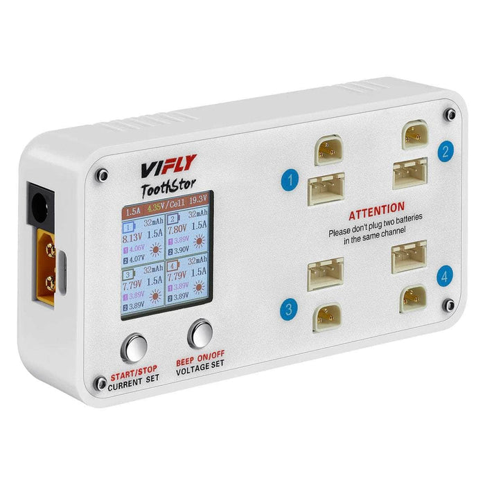 ViFly ToothStor 2S LiPo/LiHV 4 Channel DC/USB-C Whoop Balance Charger & Discharger for BT3.0 & XH2.54 - White