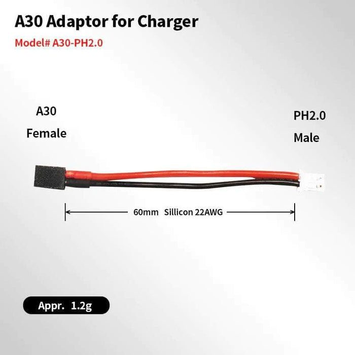 Gaoneng GNB Pigtail A30-F to PH2.0 Male Charge/Discharge Adapter 22AWG 60mm - 5 Pack