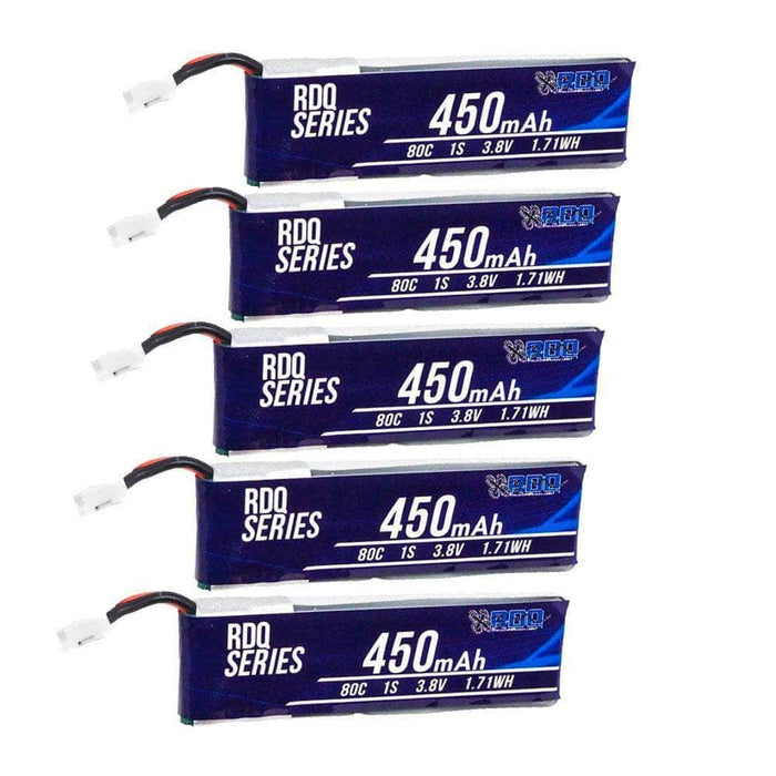 5 PACK of RDQ Series 3.8V 1S 450mAh 80C LiHV Whoop/Micro Battery for Tinyhawk - PH2.0