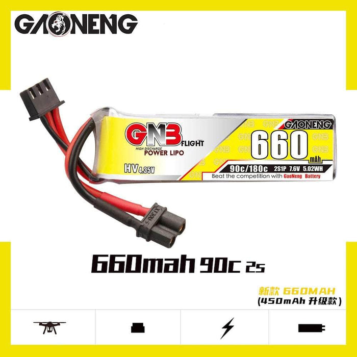 Gaoneng GNB 7.6V 2S 660mAh 90C LiHV Micro Battery (Long Type) - XT30