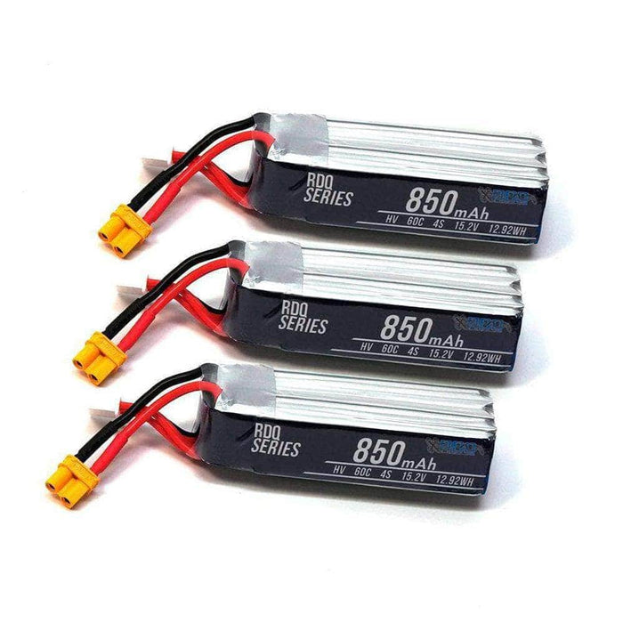 3 PACK of RDQ Series 15.2V 4S 850mAh 60C LiHV Whoop/Micro Battery (Long Type) - XT30