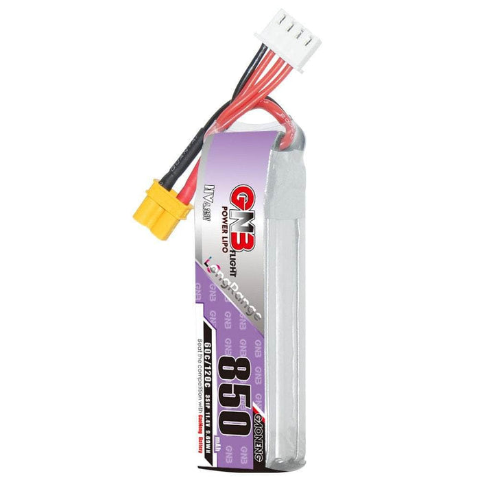 Gaoneng GNB 11.4V 3S 850mAh 60C LiHV Micro Battery (Long Type) - XT30