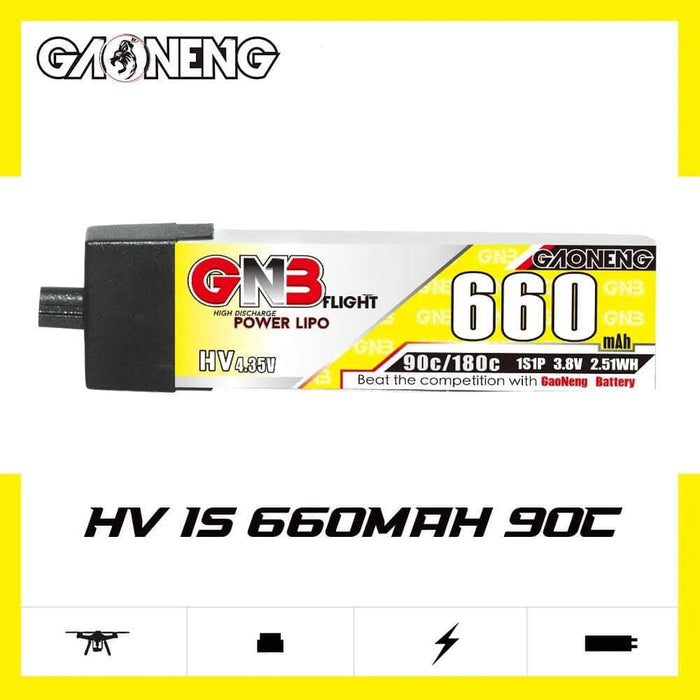 Gaoneng GNB 3.8V 1S 660mAh 90C LiHV Whoop/Micro Battery w/ Plastic Head - A30