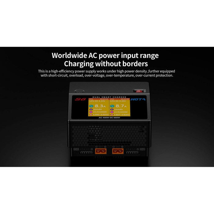 HOTA S6 400W 15A 1-6S Dual Channel AC/DC Smart Charger - Black