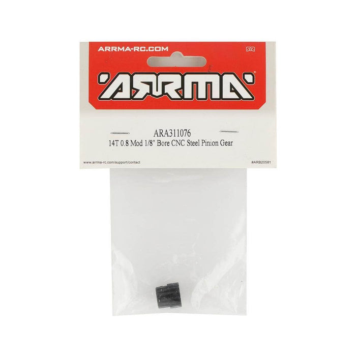 ARA311076, Arrma CNC Steel Mod 0.8 Pinion Gear (1/8" Bore) (14T)