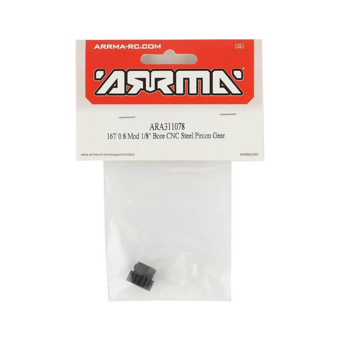 ARA311078, Arrma CNC Steel Mod 0.8 Pinion Gear (1/8" Bore) (16T)