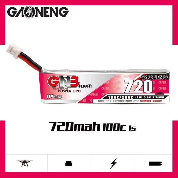 Gaoneng GNB 3.8V 1S 720mAh 100C LiHV Whoop/Micro Battery w/ Cabled - PH2.0