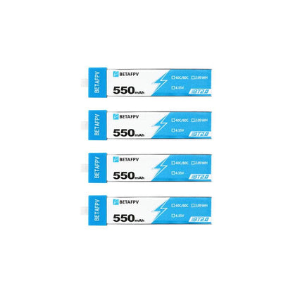 BETAFPV Battery BetaFPV 3.8V 1S 550mAh 40C LiHV Whoop/Micro Battery 4 Pack w/ Plastic Head - BT2.0
