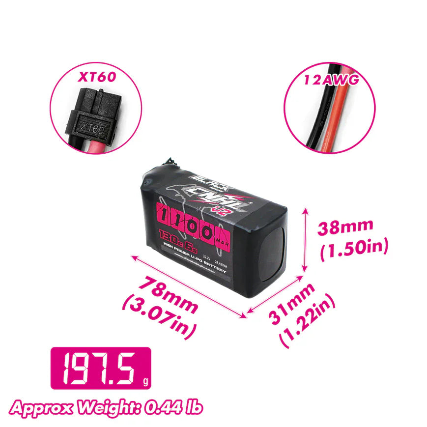 CNHL Battery CNHL Black Series V2 22.2V 6S 1100mAh 130C LiPo Battery - XT60