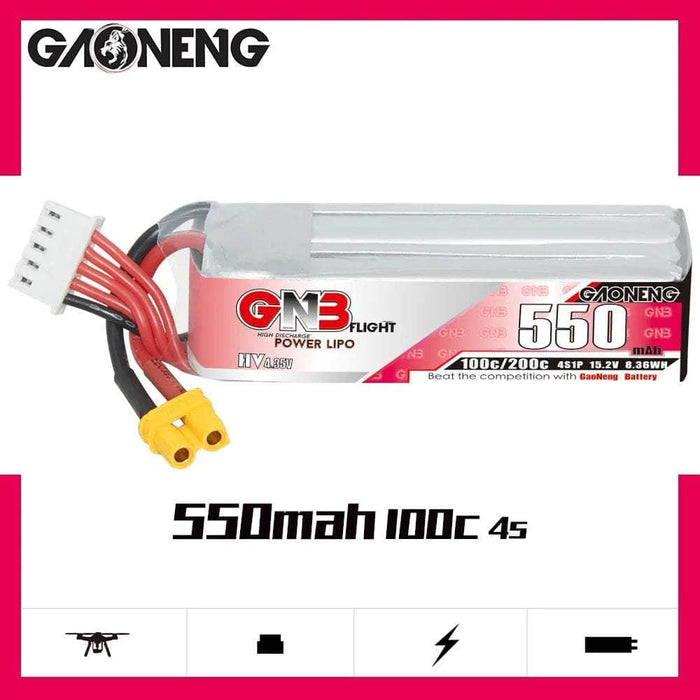 Gaoneng GNB 15.2V 4S 550mAh 100C LiHV Micro Battery (Long Type) - XT30