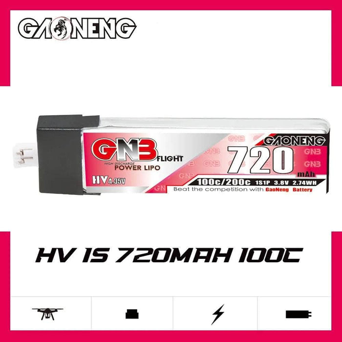 Gaoneng GNB 3.8V 1S 720mAh 100C LiHV Whoop/Micro Battery w/ Plastic Head - PH2.0