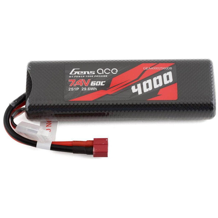 GEA40002S60D8, Gens Ace 2s LiPo Battery 60C (7.4V/4000mAh) w/T-Style Connector