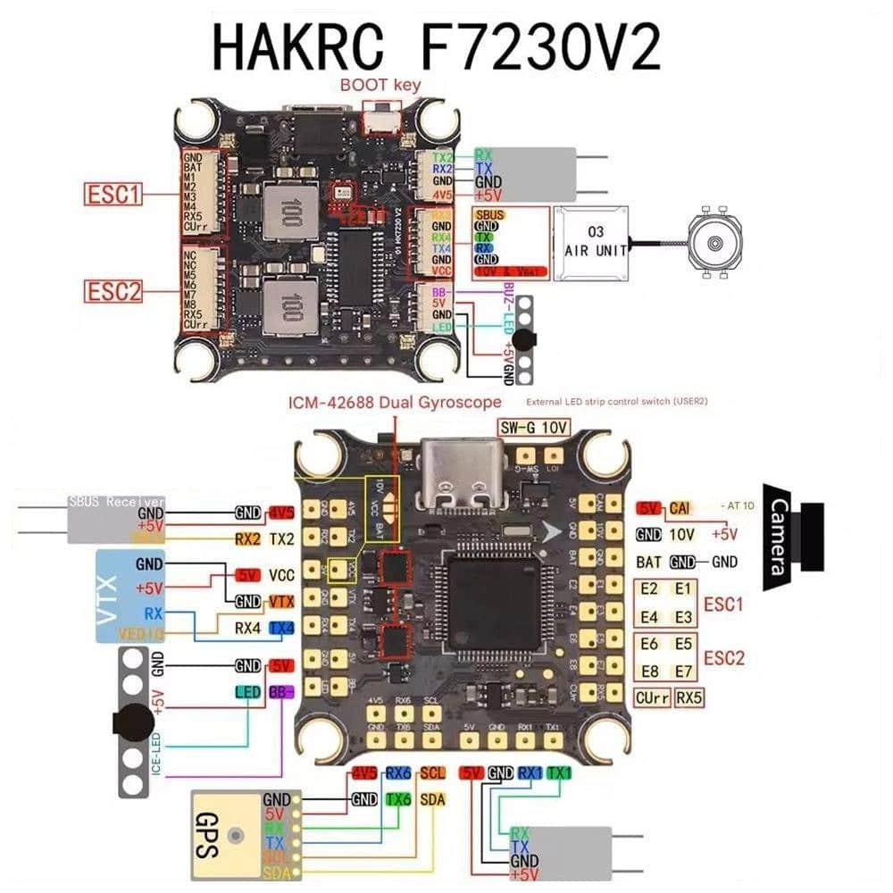 HAKRC Stack HAKRC Flytower Stack - F722 F7230 V2 FC + 50A 2-6S BLHeli_S ESC - 30.5x30.5