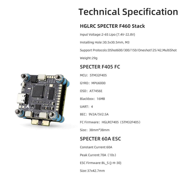 HGLRC SPECTER F460 HD 2-6S 30x30 Stack/Combo (F405 V2 FC  / 8Bit 60A 4in1 ESC) - MPU6000