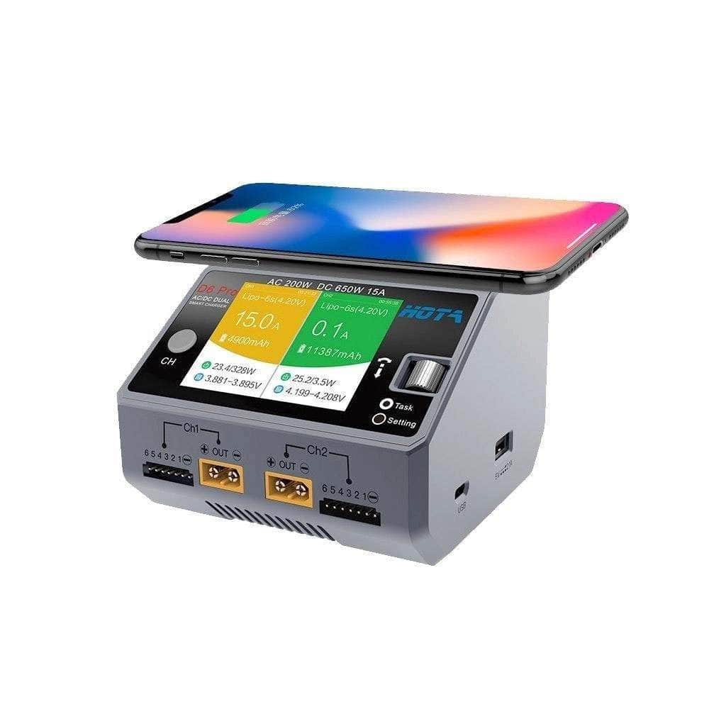 HOTA Charger HOTA D6 Pro 325W 15A 1-6S Dual Channel AC/DC Smart Charger w/ Wireless Charging - XT60