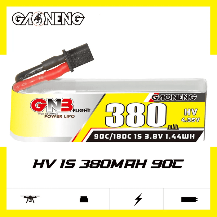 Gaoneng GNB 3.8V 1S 380mAh 90C LiHV Whoop/Micro Battery w/ Cabled - A30