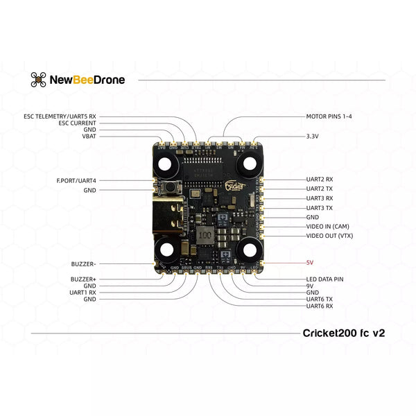 NEWBEEDRONE FC NewBeeDrone Cricket200 V2 F722 3-6S 20x20 Dual BMI270 Flight Controller