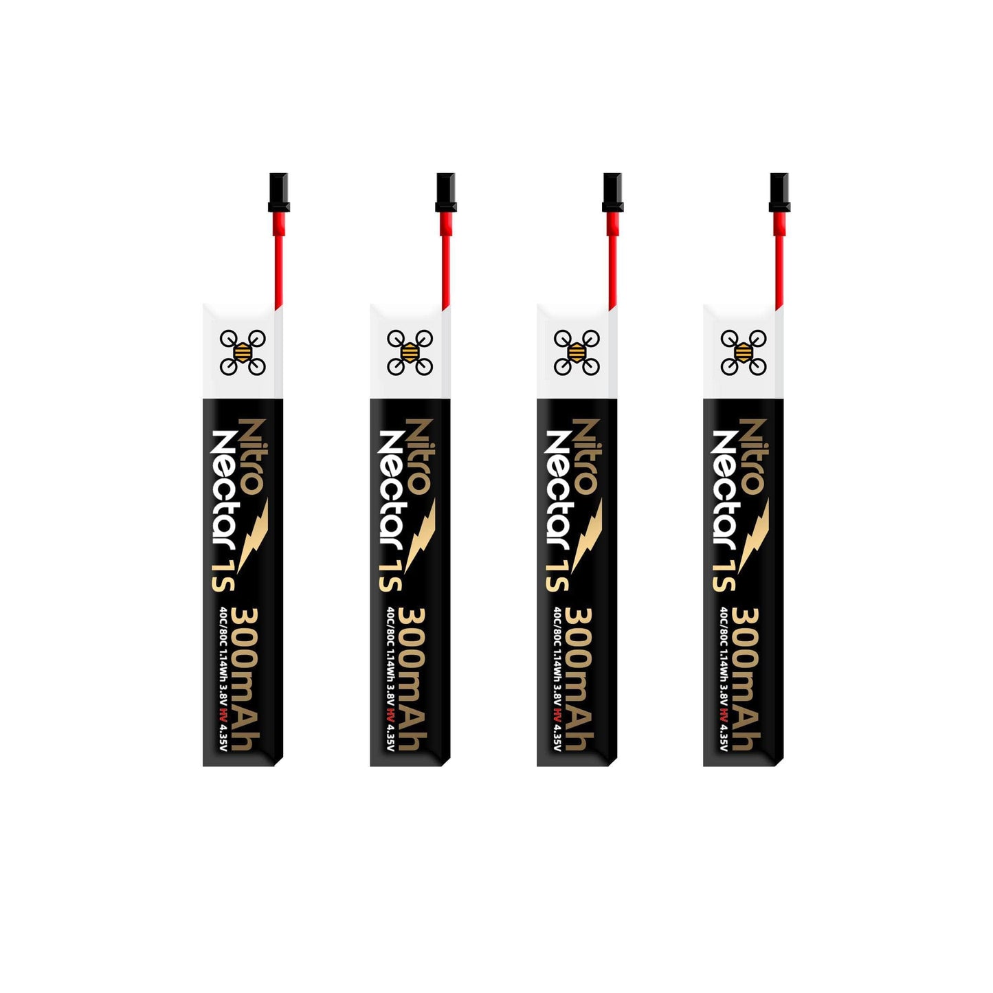 NewBeeDrone Batteries NewBeeDrone Nitro Nectar Gold 300mAh 1S HV LiPo Battery with GNB27 (4 Battery)