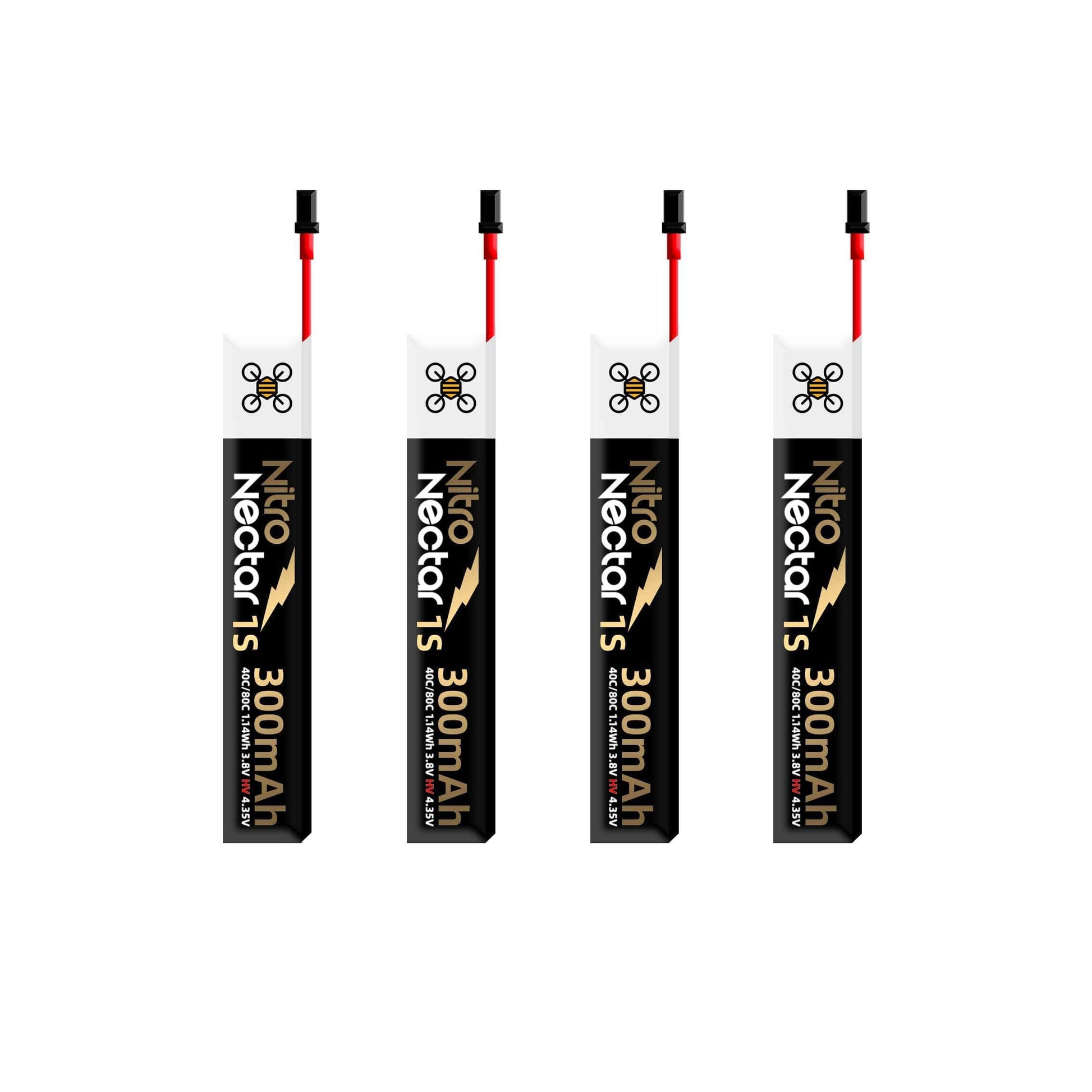 NewBeeDrone Batteries NewBeeDrone Nitro Nectar Gold 300mAh 1S HV LiPo Battery with GNB27 (4 Battery)