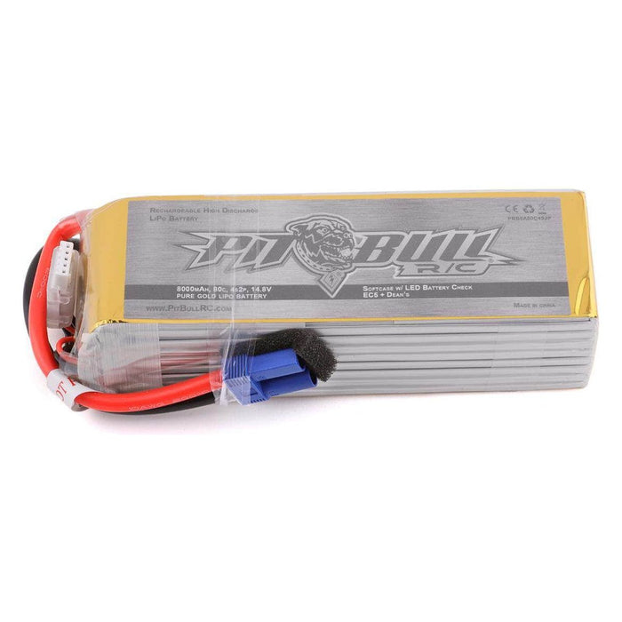 PBTPBB8A80C4S2P, Pit Bull Tires Pure Gold 4S 80C Softcase LiPo Battery (14.8V/8000mAh) w/Battery Life Indicator & EC5 Connector