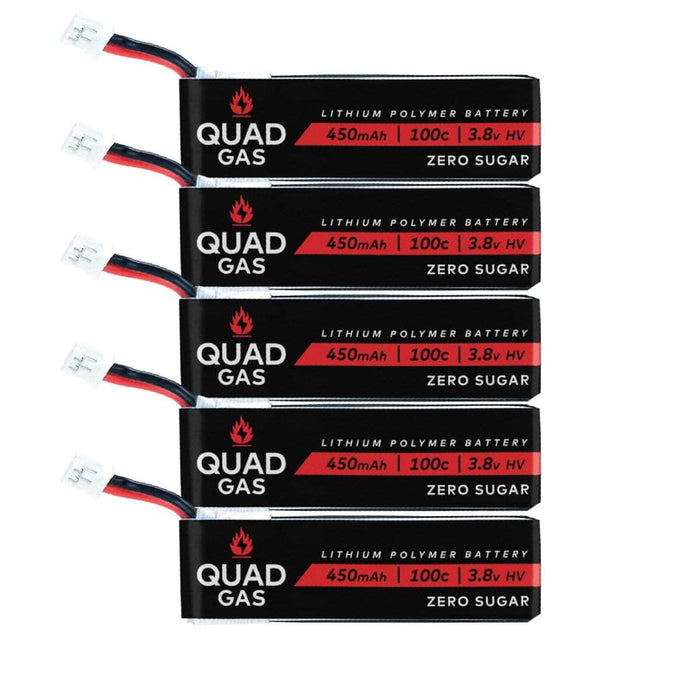 Quad Gas 1S 450mAh 100C Battery for Micro/Whoops (5pc) - Choose Connector