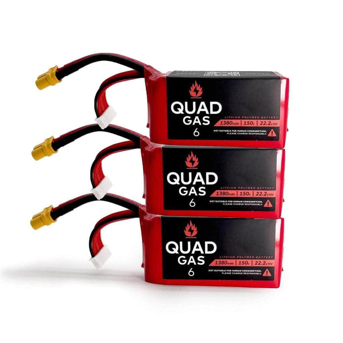 Quad Gas 6S 1380mAh 150c LiPo Battery (3 pack) - Choose Red or Black