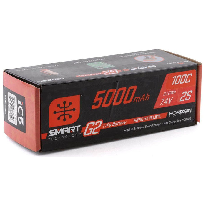 SPMX52S100H5, Spektrum RC 2S Smart G2 LiPo 100C Battery Pack (7.4V/5000mAh) w/IC5 Connector