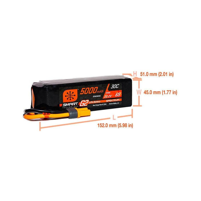 SPMX56S30, Spektrum RC 6S Smart G2 LiPo 30C Battery Pack (22.2V/5000mAh) w/IC5 Connector