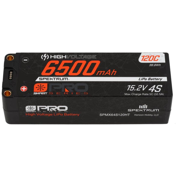 SPMX64S120HT, Spektrum RC 4S Smart Pro Race Hardcase HV-LiPo 120C Battery (15.2V/6500mAh) w/5mm Bullets