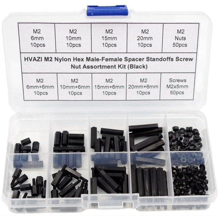 M2 Nylon Hex Male-Female Spacer Standoffs Screw Nut Assortment Kit (Black) for 2"/3" and 20x20 Rigs - RaceDayQuads