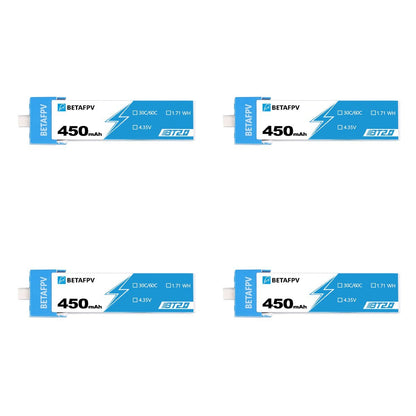 BETAFPV Battery BetaFPV 3.8V 1S 450mAh 30C LiHV Whoop/Micro Battery 4 Pack - BT2.0