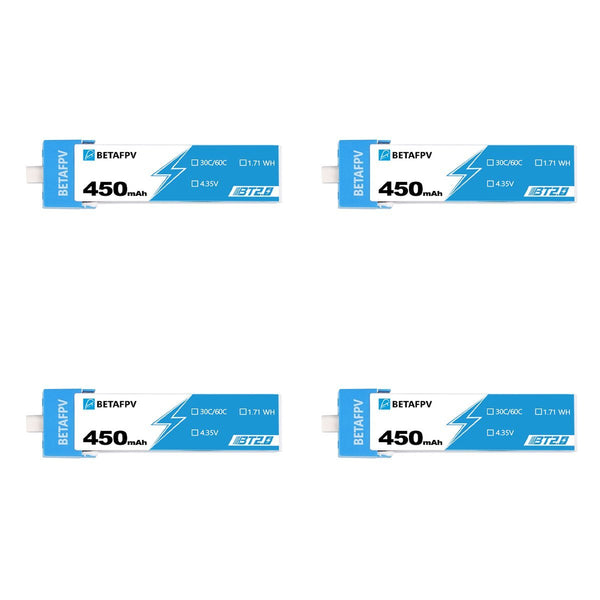 BETAFPV Battery BetaFPV 3.8V 1S 450mAh 30C LiHV Whoop/Micro Battery 4 Pack - BT2.0