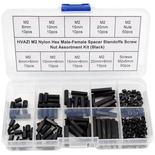 FPVELITE Hardware M2 Nylon Hex Male-Female Spacer Standoffs Screw Nut Assortment Kit (Black) for 2"/3" and 20x20 Rigs