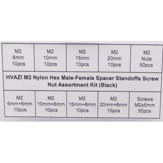 FPVELITE Hardware M2 Nylon Hex Male-Female Spacer Standoffs Screw Nut Assortment Kit (Black) for 2"/3" and 20x20 Rigs