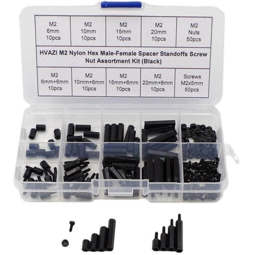FPVELITE Hardware M2 Nylon Hex Male-Female Spacer Standoffs Screw Nut Assortment Kit (Black) for 2"/3" and 20x20 Rigs