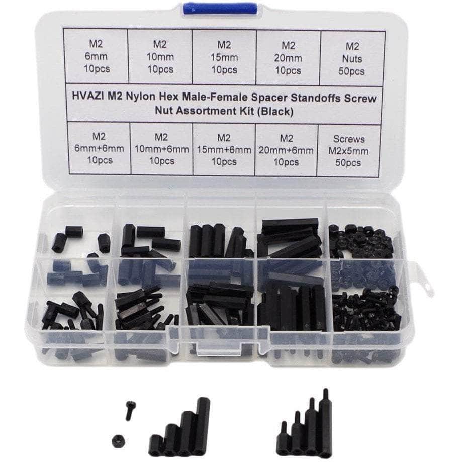 FPVELITE Hardware M2 Nylon Hex Male-Female Spacer Standoffs Screw Nut Assortment Kit (Black) for 2"/3" and 20x20 Rigs