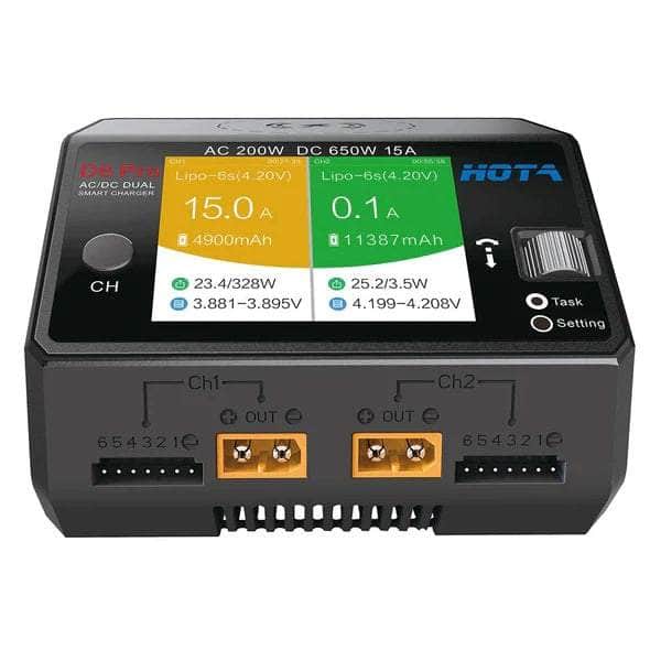 HOTA Charger HOTA D6 Pro 325W 15A 1-6S Dual Channel AC/DC Smart Charger w/ Wireless Cellphone Charging - Choose Your Color