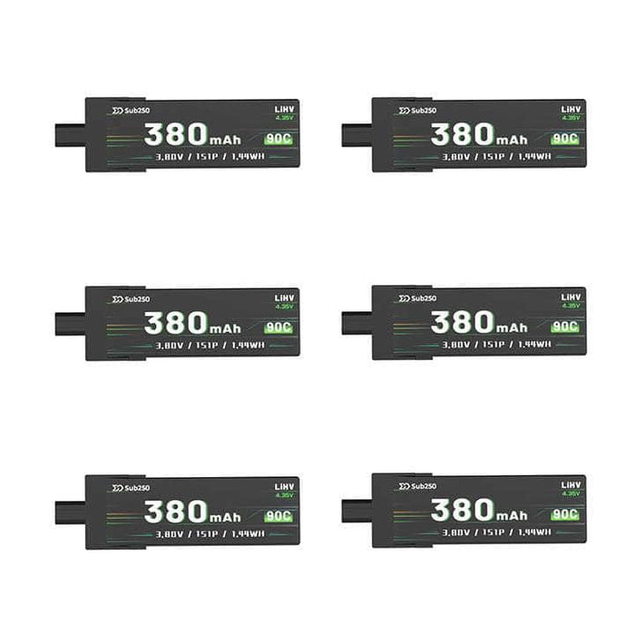 Sub250 6 PACK 3.8V 1S 380mAh 90C LiHV Whoop/Micro Battery for Nanofly16 - GNB27